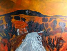 GWILYM PRICHARD oil on board - 'Road to Rhos Cottage', signed, 35.5 x 47.5 ins (90 x 121 cms)