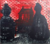 SHANI RHYS JAMES artists proof - two figures standing either side of house in background,