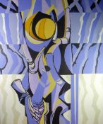 GOMER LEWIS acrylic on canvas - semi abstract, entitled verso 'Winter Orchard (Moonset)', signed and
