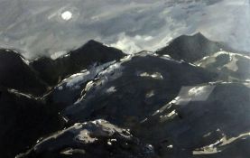 SIR KYFFIN WILLIAMS RA mixed media - view of Crib Goch at early evening, entitled verso 'Snowdon and