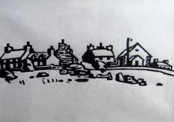 SIR KYFFIN WILLIAMS RA linocut - group of cottages and other buildings, entitled verso 'Pentre