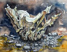 DAVID HUGHES mixed media - entitled 'Driftwood', signed, 9 x 11.5 ins (23 x 29 cms)