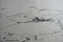 BARRY FLANAGAN limited edition (23/50) etching - lake scene with mountains in background, Bernard
