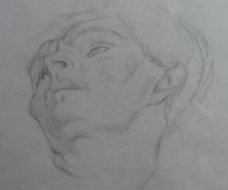 MILDRED ELDRIDGE pencil study - head portrait of the poet and preacher R.S. Thomas looking