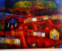 CHRIS GRIFFIN limited edition (11/75) print - terraced houses on mountainside with chapels, entitled