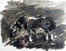 SIR KYFFIN WILLIAMS RA pen and wash - Welsh cob pony on mountainside, signed with initials, 14 x