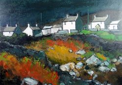 WILF ROBERTS acrylic - Anglesey cottages at Pengorffwysfa, signed and dated 2006 with original Oriel