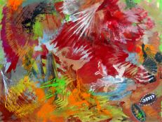 RAY HOWARD-JONES gouache - abstract autumnal scene, entitled verso 'Autumn Light', 7.5 x 9.5 ins (19