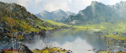CHARLES WYATT WARREN oil on board - entitled verso 'Snowdon from Llyn Nantlle', signed, 9 x 21