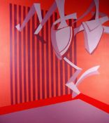 GOMER LEWIS acrylic on canvas - semi abstract, entitled verso 'Bra and Stripes' size, 48 x 40 ins (