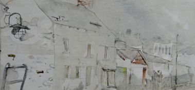 JOHN KNAPP-FISHER watercolour - house in terraced row, entitled verso, 'Empty House, Haverfordwest',