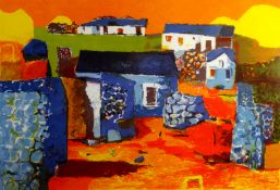 JOHN ELWYN Curwen studio proof (103/275) - view of farmyard and farm buildings, signed in pencil, 16