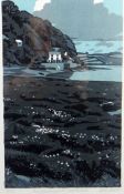 ANN LEWIS limited edition (5/15) linocut - view towards Dylan Thomas' boathouse across bay, entitled