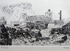 SIR KYFFIN WILLIAMS RA limited edition (22/25) print - cottage roof above dry-stone wall, signed