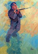 IVOR PRITCHARD oil on board - quarry man drilling rock, signed, 13.5 x 9.75 ins (34 x 25 cms)