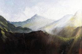 ALED PRICHARD JONES pastel - Snowdon from Pen y Gwryd, signed with initials, 13.5 x 20 ins (34 x