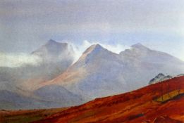 ROB PIERCY print - view of mountain tops , shrouded in cloud, Rob Piercy Gallery label verso
