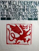 PAUL PETER PIECH limited edition (1/25) print - a verse in Welsh with Welsh red dragon underneath,