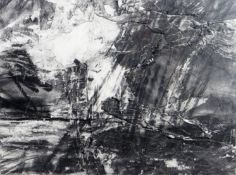 DAVID TRESS charcoal on paper and construction- landscape, Albany Gallery label verso 'Rain