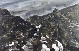 SIR KYFFIN WILLIAMS RA colourwash - Snowdonia mountain stream entitled verso 'River, Nant Peris'
