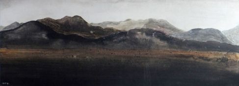 JOHN KNAPP-FISHER watercolour - expansive view of mountains in background, signed and dated 1976,