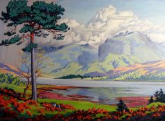 F. H. GLAZEBROOK oil on canvas - lakeside scene with mountains in background, entitled 'Great Gable,