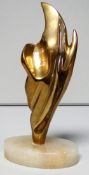 MOELWYN MERCHANT bronze on marble - abstract 'flame' plinth on white marble base, signed and dated