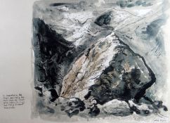 JOHN PIPER coloured screen print - with inscription to the side 'In Snowdonia, the shape and tilt of