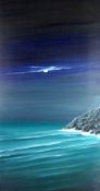 NICK JOHN REES acrylic on canvas - a moonlit coastal scene entitled verso '10pm, Near St Ives,