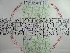 UNKNOWN coloured print - historical Welsh calligraphy from 'Frut y Tywysogion', 14.5 x 18 ins (37