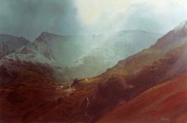 ROB PIERCY print - view towards the Glyder covered in snow, Rob Piercy Gallery label verso
