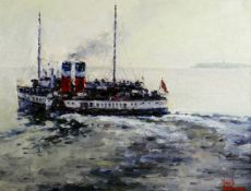 DAVID GRIFFITHS oil on board - view of a paddle steamer at sea, entitle verso 'The Waverley