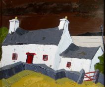 WYNNE JENKINS acrylic on canvas - whitewashed Welsh coastal cottage, signed and entitled verso '
