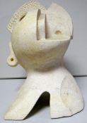 NIGEL MORGAN bathstone - semi-abstract bust sculpture entitled 'Mamelon', 16 ins high (41 cms)