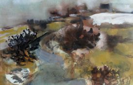 GWILYM PRICHARD watercolour - Anglesey landscape entitled verso 'Road to Llanddona', signed, 7 x