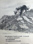 SIR KYFFIN WILLIAMS RA limited edition (40/75) print - sheepdog on a mountain with a four line