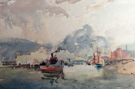 WILL EVANS watercolour - docks scene, entitled verso 'Swansea Docks' and including Weaver's