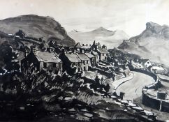 SIR KYFFIN WILLIAMS RA colourwash - expansive Snowdonia village scene, entitled verso 'Talysarn' and