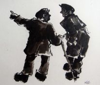 SIR KYFFIN WILLIAMS RA print - two farmers, one leaning on stick chatting together, printed