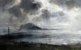 WILLIAM SELWYN watercolour - view across the sea to Bardsey Island , entitled verso 'Haul Dros Enlli