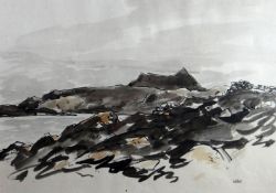 SIR KYFFIN WILLIAMS RA watercolour - Anglesey coastal scene, Rhoscolyn, signed with initials, 14 x