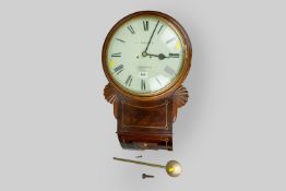 A late 19th Century mahogany and brass inlaid striking wall clock with maker's mark 'J F Wathew,