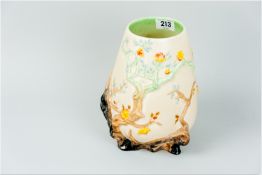 A Clarice Cliff 'Indian Tree' patterned mushroom coloured vase of bulbous form, a single green