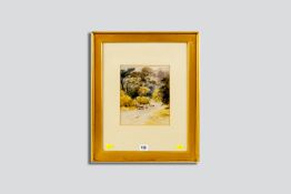 THOMAS MILES RICHARDSON watercolour - rustic scene with logging cart and horse, 8.5 x 7 ins (21 x