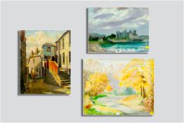 MILES BALMFORD SHARP (1897 - c.1980) oils on canvas, three, unframed - 1. view of Conwy Castle and