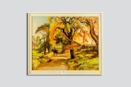 MILES BALMFORD SHARP (1897 - c.1980) oil on board - rural scene with rider and horse on a tree lined