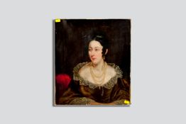 WILLIAMS ROOS (1808-1878 - Welsh artist and engraver) oil on canvas, unframed - portrait of a lady