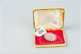 A 925 silver and pink enamel George Jensen floral brooch pendant with original Jensen chain, 24 grms