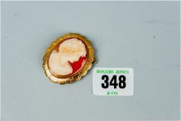A nine carat gold encased oval lady cameo brooch, the frame with delicate bright cut decoration