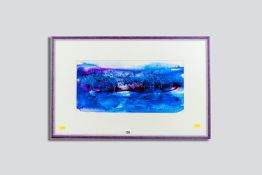 JAN GARDNER watercolour - futuristic landscape with birds on a hedgerow, signed with initials, 9 x